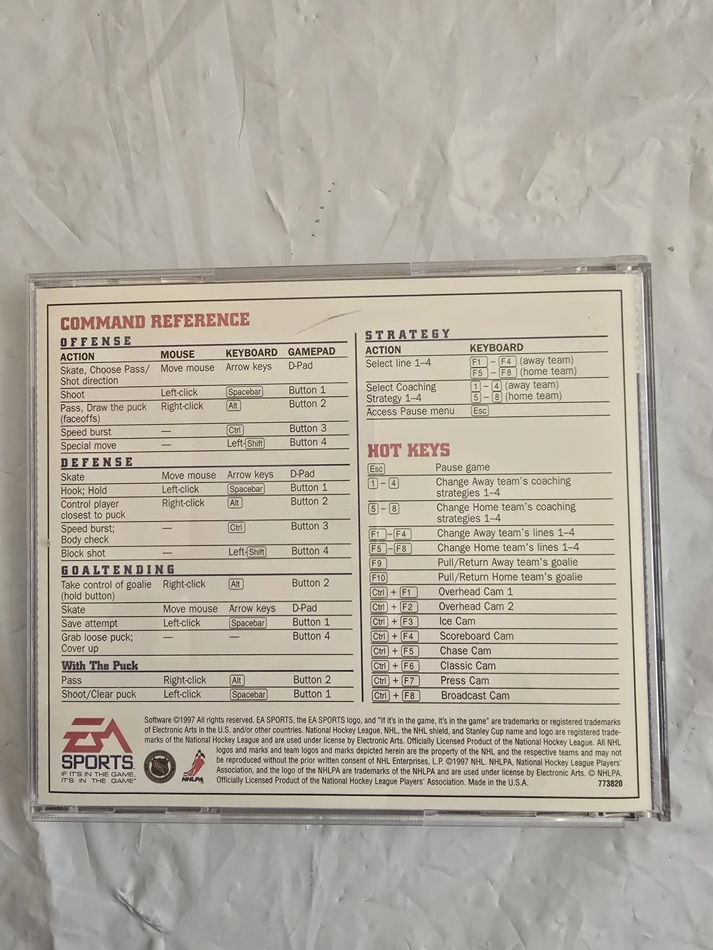 NHL 98 Video Game Case Cover Art - Like New Absolutely No Scratches